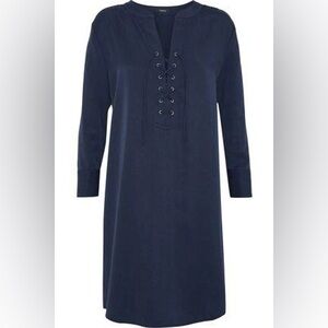 THEORY Jullitah Lace-up Tencel-twill Mini Dress Navy Blue 8